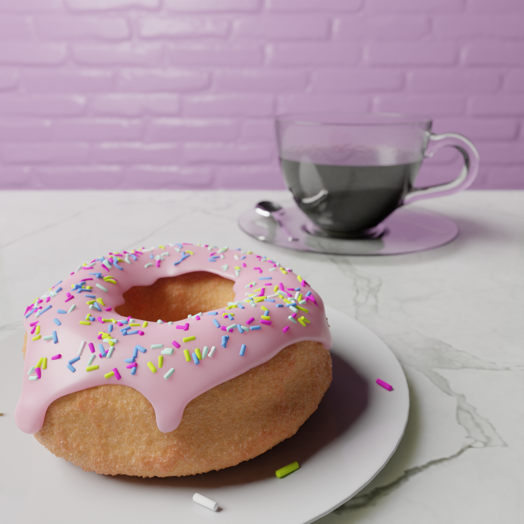 Finale Szene mit Donut und Kaffeetasse
